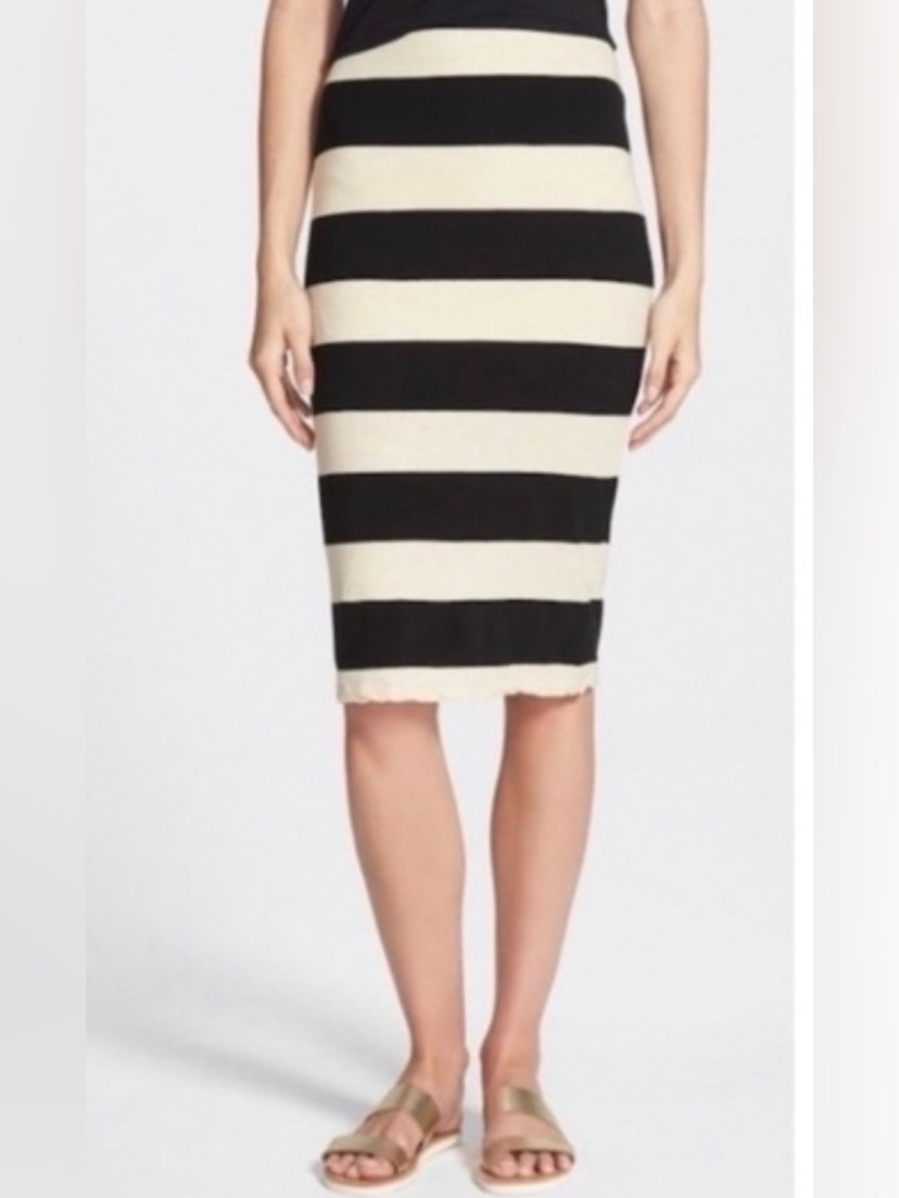 NWT James Perse Black and Cream Striped Stretch Cotton Jersey Pencil Skirt Small